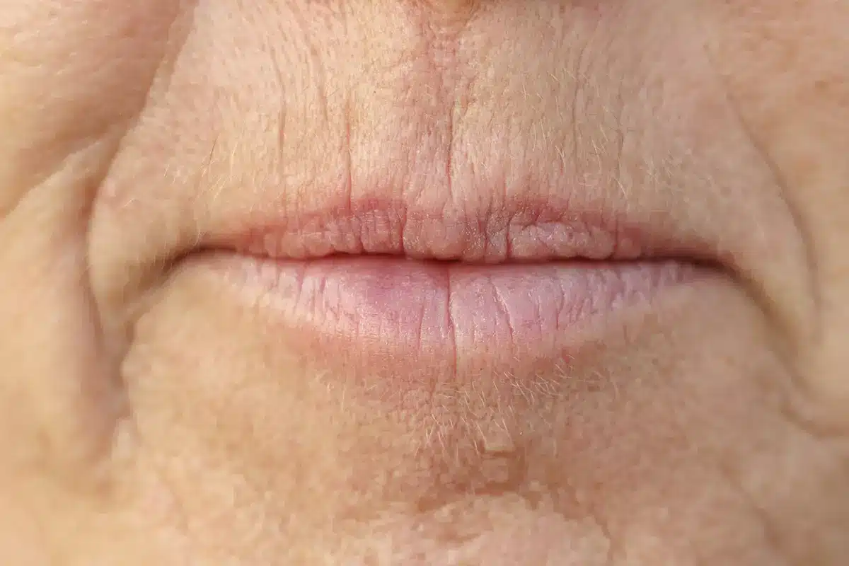 extreme closeup on the mouth of a middle aged woman extreme closeup on the mouth of a middle aged woman